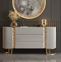 Buffet de luxe léger laqué, meuble de rangement avec plateau en pierre frittée de haute qualité, mobilier moderne en acier inoxydable pour la maison