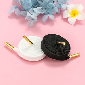 Ujung Tali Sepatu Logam Berkualitas Tinggi Tahan Lama Hitam & Putih Tali Sepatu Datar Poliester untuk Sneakers - Product Image 1