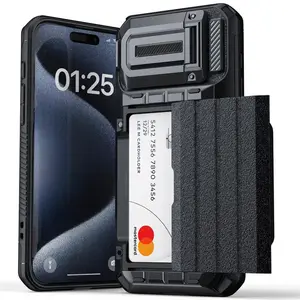 Heavy Duty Hybrid Armor Case for iPhone 15 Pro Max Premium Sturdy Fully Covered Camera Lens Protection Wallet Card Holder Case