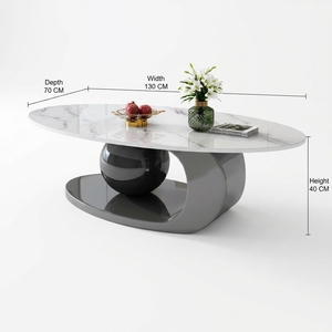 Mesa de Centro de Estilo Moderno con Base de Acero y Tapa de Piedra, Diseño Elegante y Convertible, Mueble para Sala de Estar - Product Image 4