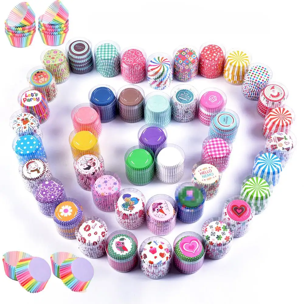 Kleurrijke 100 Stuks Cupcake Papieren Hoesjes Cup Cake Wikkels Houder Verpakkingscontainers Bakbekers Dozen Gebak Decoratie