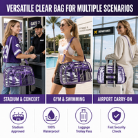Sac de sport transparent en PVC approuvé pour les stades, imperméable, pour voyage, week-end, gym, avec pochette pour bagage, pour femmes
