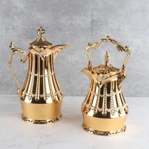 Luxury metal shell thermos 0.7L+1.0L Arabic Vacuum Flask glass inner Coffee and Tea Jug pot Set for Cawa Tea