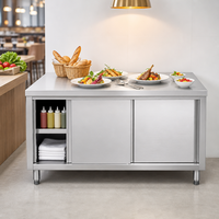 Plan de travail en acier inoxydable avec armoire à porte coulissante, table de préparation pour cuisine commerciale, unité de rangement pour restaurants et cuisines