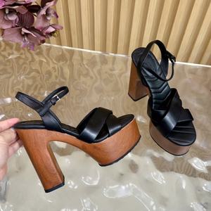 Sandales à talons épais pour femmes, de luxe, sexy, à bout ouvert, imprimé bois, plateforme, chaussures décontractées de haute qualité - Product Image 4