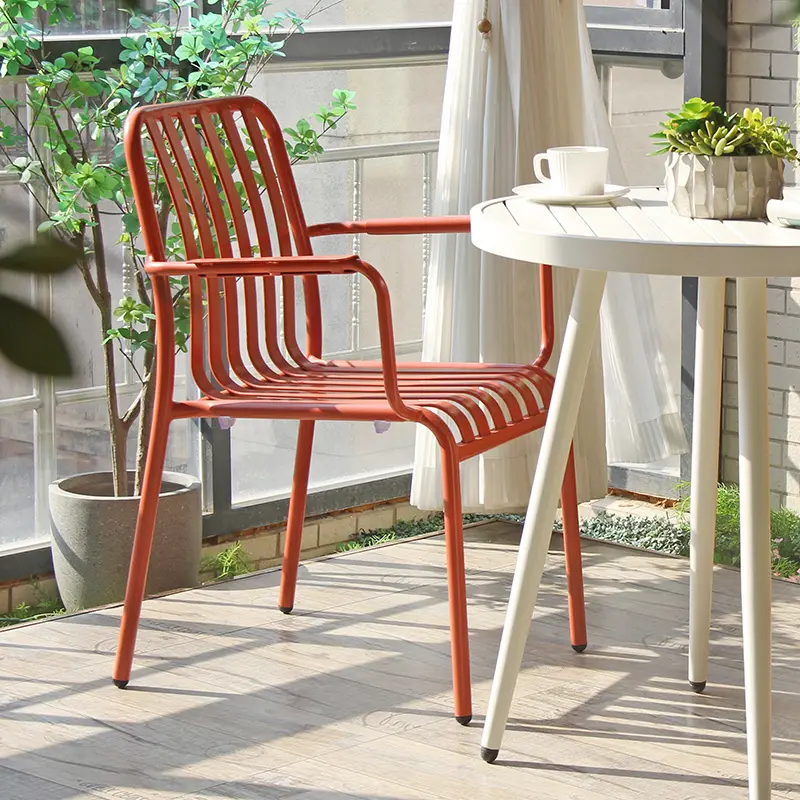 China Coffee Shop Cafe Garden Chair Modern Design Leisure Chair Metal Armrest Dining Outdoor Aluminum Chair