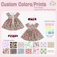 Robe florale à taille froncée pour filles, col Peter Pan classique, manches courtes, décorations boutonnées, motif personnalisé disponible