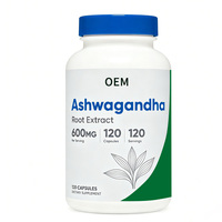 Capsules d'extrait de racine d'Ashwagandha OEM 600mg, 120 gélules, complément végétarien pour le soutien de l'humeur et la gestion du stress