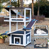 Maison pour chat d'extérieur de luxe à plusieurs niveaux en bois de sapin de haute qualité, résistante aux intempéries, avec rampes et plateformes de balcon