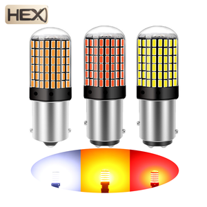 Nuova Lampadina LED Auto 1156 BA15S BAU15S P21W PY21W 1157 BAY15D <span class=keywords><strong>P21</strong></span>/5W 3014 144SMD Rossa Gialla Canbus per Freno, Retromarcia, Parcheggio e Indicatori di Direzione - Product Image 1