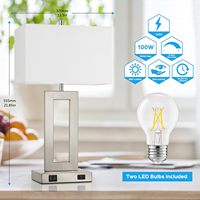 Lampe de bureau moderne argentée à gradation à 3 voies avec 2 ports USB et prise AC Base E26 Commande tactile pour table de chevet Salon