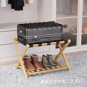 Wooden Foldable Luggage Rack 2 Tier Floor Standing <b>Suitcase</b> <b>Storage</b> Stand For Bedroom Hotel Guesthouse - Product Image 1