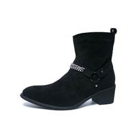 Bottes Chelsea en cuir noir de haute qualité pour homme, bout pointu, chaîne tendance, fermeture éclair, style cowboy, pointures 38-46, possibilité d'ajouter votre logo.