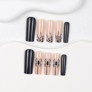 ชุดเล็บใยแมงมุมสีดำฮาโลวีน24ชิ้นวัสดุ ABS สไตล์ฝรั่งเศสเล็บปลอมลายอัลมอนด์สำหรับ<span class=keywords><strong>นิ้ว</strong></span><span class=keywords><strong>มือ</strong></span> - Product Image 3