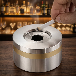Stainless Steel Round Desktop <b>Ashtray</b> Minimalist Design for Home Use - Product Image 6