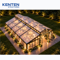 Marquee de mariage amovible à structure libre, pavillon de réception extérieur, salle de banquet en verre, gazebo extérieur avec porte coulissante en verre