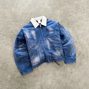 Blouson Bomber en Jean de Travail Personnalisé pour Homme, Coupe Ample et Courte, avec Fermeture Éclair et Col Revers, en Denim Lourd de Haute Qualité, Style Workwear - Product Image 2