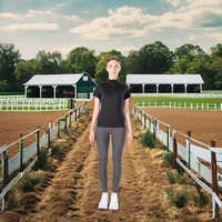 Chemises d'équitation personnalisées noires à manches courtes, hauts de sport équestres à séchage rapide, extensibles dans quatre directions, confortables, vêtements d'été pour cavaliers