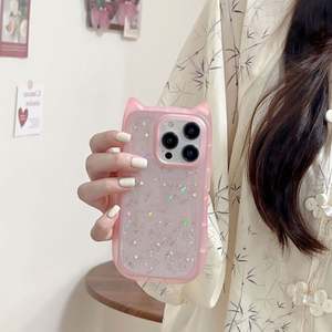 Étui pour iPhone 15 14 13 12 16 17 11 Pro Max Plus avec des oreilles de chat mignonnes en paillettes brillantes, coque en silicone souple transparente antichoc - Product Image 3