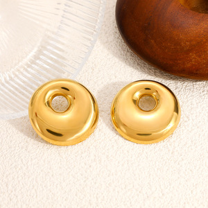 Boucles d'oreilles en acier inoxydable, géométriques, rondes, creuses, plaquées or 18 carats, pour femmes, bijoux tendance - Product Image 3