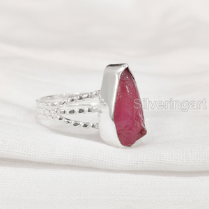 Bijoux en pierre brute Bague pour femme Pierre précieuse rubis brut naturel Pierre de naissance juillet Bande à pois Bijoux faits à la main Bague en argent sterling 925 - Product Image 1