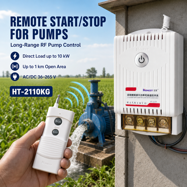 Long Range RF Remote Control Switch for Water Pumps and Irrigation Systems 10kW AC/DC 220V HT-2110KG
