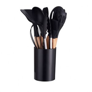 Juego de utensilios de cocina de silicona con mango de madera, 12 piezas, resistente a altas temperaturas, espátula y cuchara para sopa, venta al por mayor - Product Image 5