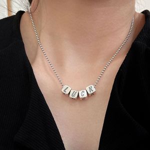 925 Sterling <b>Silver</b> Alphabet Cube Necklace <b>Beaded</b> Chain 21cm 50cm Women Fashion Jewelry Distressed Thai <b>Silver</b> Style - Product Image 2