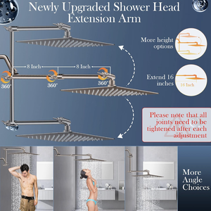 Pommeau de <span class=keywords><strong>douche</strong></span> pluie haute pression avec bras d'extension réglable à <span class=keywords><strong>angle</strong></span> flexible de 16'' - Product Image 3