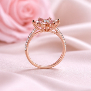 Elegant Rose Gold Flower <b>Ring</b> with Pink <b>Crystal</b> Petal Design Fashion Jewelry <b>Ring</b> for Women Gift and Party Wear - Product Image 2