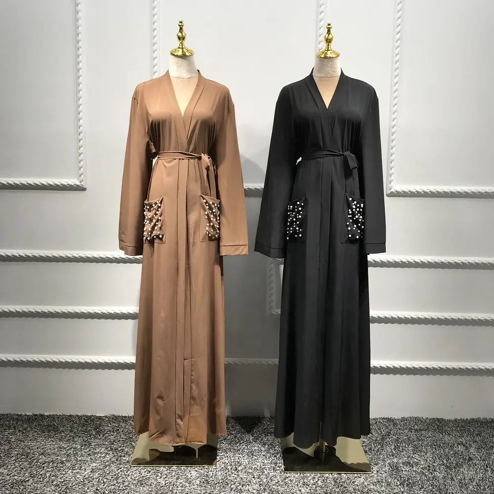 2019ใหม่มาถึงขายส่งนุ่มเครป Abaya กับกระเป๋าสไตล์อาหรับชุดยาวสำหรับผู้หญิง