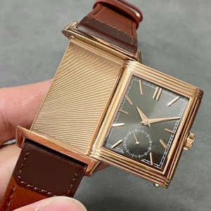 Reloj de Pulsera de Cuarzo Cuadrado Reversible Art Deco para Hombre, Nuevo, Premium, OEM ODM, Correa de Cuero Marrón, Resistente al Agua, Estilo Vintage - Product Image 2