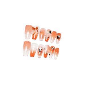Faux ongles en plastique <span class=keywords><strong>dégradé</strong></span> <span class=keywords><strong>orange</strong></span> ombré, avec nœud et strass, pour usage quotidien et manucure de fête – Vente chaude - Product Image 3