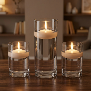Cylinder Glass <b>Candle</b> <b>Holders</b> Set of 3 Straight Heat Resistant Reusable Valentine's Day Candlesticks Home Decoration - Product Image 2