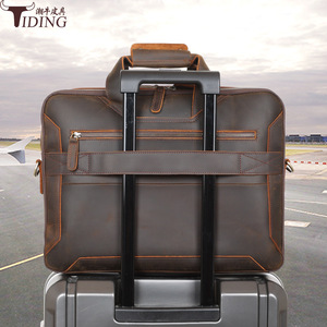 Tiding Vintage Genuine Leather 15.6 Inch Laptop <b>Briefcase</b> Business Shoulder Bag Men Dark Brown - Product Image 3