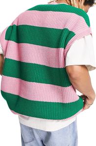 Pull <span class=keywords><strong>sans</strong></span> manches personnalisé pour <span class=keywords><strong>homme</strong></span>, avec écusson OEM rayé vert et rose, anti-plis et anti-rétrécissement, modèle hiver - Product Image 5