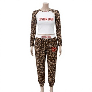 Latest Custom Logo Leopard Print 2 Piece Jogger <b>Set</b> For Women Cheetah Print Long Sleeve Jogger Pants Tracksuit Women 2026 - Product Image 1