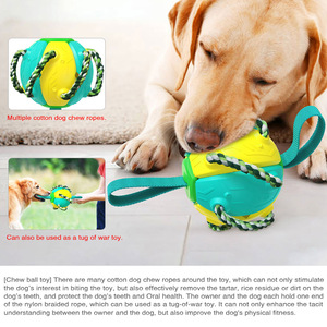 Interactive Dog Chew <b>Ball</b> with Rope and Handle Yellow Green Plastic <b>Exercise</b> Toy for Dogs - Product Image 5