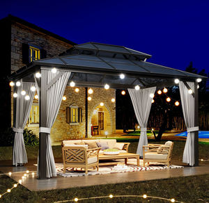 Gazebo Clásico de <span class=keywords><strong>Aluminio</strong></span> de Lujo <span class=keywords><strong>con</strong></span> Techo Fijo Tallado, Pérgola Ornamental para Jardín de Villa y <span class=keywords><strong>Terraza</strong></span> Exterior - Product Image 1