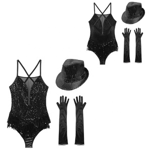 Costumes de danse latine pour femmes avec franges, justaucorps de performance de danse latine et jazz avec gants et chapeau, ensembles pour cours de danse Tango Cha-Cha <span class=keywords><strong>Samba</strong></span> - Product Image 2