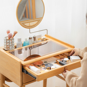 Modern Beech Wood <b>Dressing</b> <b>Table</b> <b>With</b> Mirror And <b>Storage</b> Drawers For Bedroom Makeup Vanity - Product Image 4