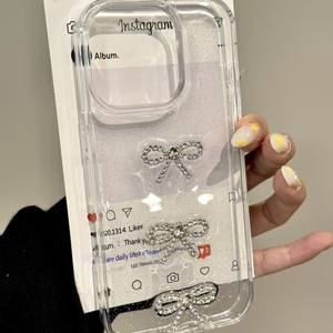 Funda de Teléfono Transparente de Lujo con Brillantina y Lazos de Diamantes de Imitación 3D para iPhone 17/16/15/14/13 Pro Max, Personalizable al por Mayor - Product Image 3