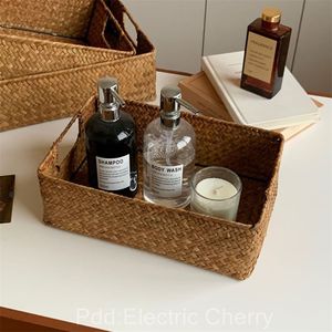 Handmade Woven Rectangular Storage <b>Basket</b> With Handle For Desktop Entryway Coffee Table Snack And Sundry Storage - Product Image 4