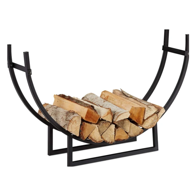 Factory Direct Black Iron Indoor Fireplace Firewood Rack Firewood Log Holder Rack Brackets Fire Wood Storage Stacking Racks
