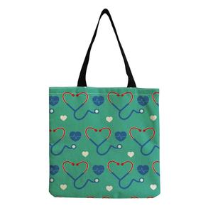 Medical Art Nurse Tote Bag <b>Stethoscope</b> Print Canvas Shoulder Bag Eco-Friendly Shopping Tote for Healthcare Professionals Fashion - Product Image 3