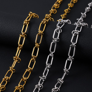 Collier et bracelet en acier inoxydable plaqué or 18K PVD, nouveau design, chaîne à nœuds - Collier ras du cou, chaîne de pull, bracelet, pour femmes et hommes - Product Image 2