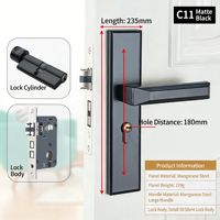 Poignée de porte en acier au manganèse avec corps de serrure silencieux et finition noire mate pour maison, hôtel, bureau, appartement