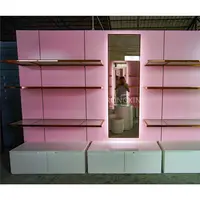 Higiene pessoal varejo loja de móveis design rosa, decorativo, peruca, exibição de parede, prateleira para salão de beleza