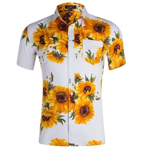 Hot Sale Baumwolle Digital Hawaii Sonnenblumen druck Herren Shirts Custom Design Sommer Kurzarm Blumen hemd Für Männer Camicie Da Uomo