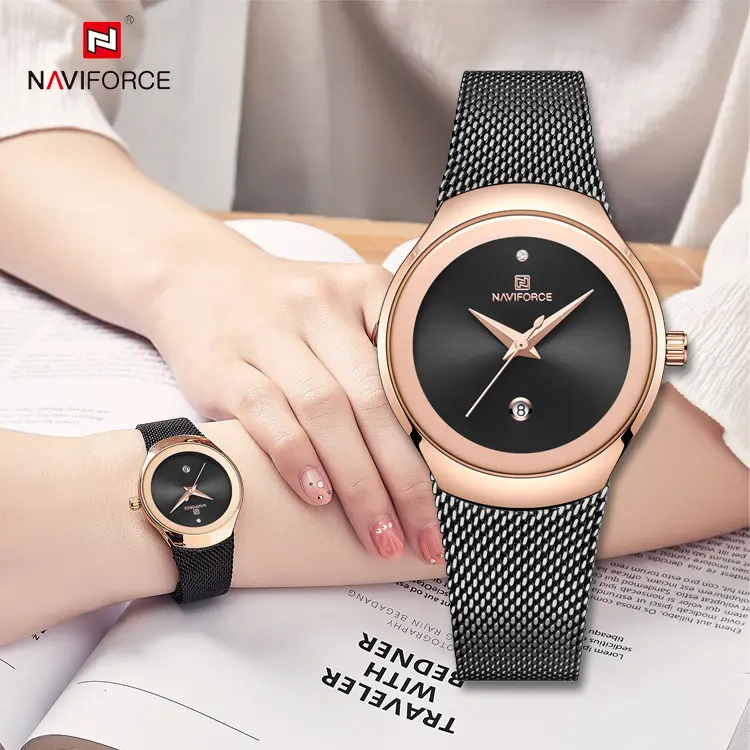 NAVIFORCE Fashion Casual Female Wristwatch Luxury 2020 Stainless Steel Silver Mesh Strap Female Quartz Watch